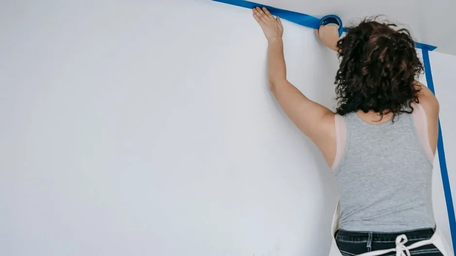 Préparation d’un mur au ruban de masquage avant peinture